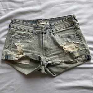 Abercrombie & Fitch Low Rise Light Blue Distressed Jean Shorts Size 0